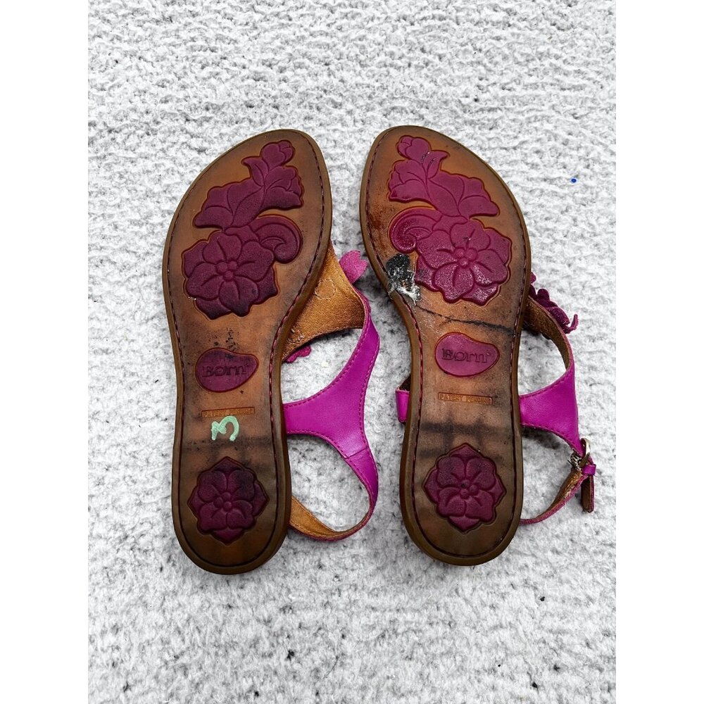 Women's Born Purple Leather Floral Thong Open Toe Side Buckle Sandals Size 8 - Picture 10 of 12